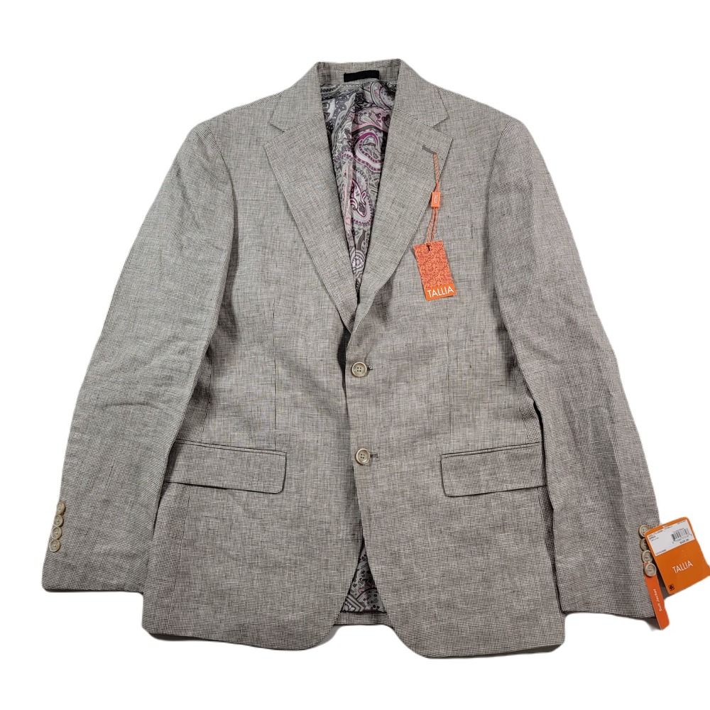 Tallia Linen Suit Jacket Men 38R‎ 38 Taupe Cream Stretch Blazer $425 NEW